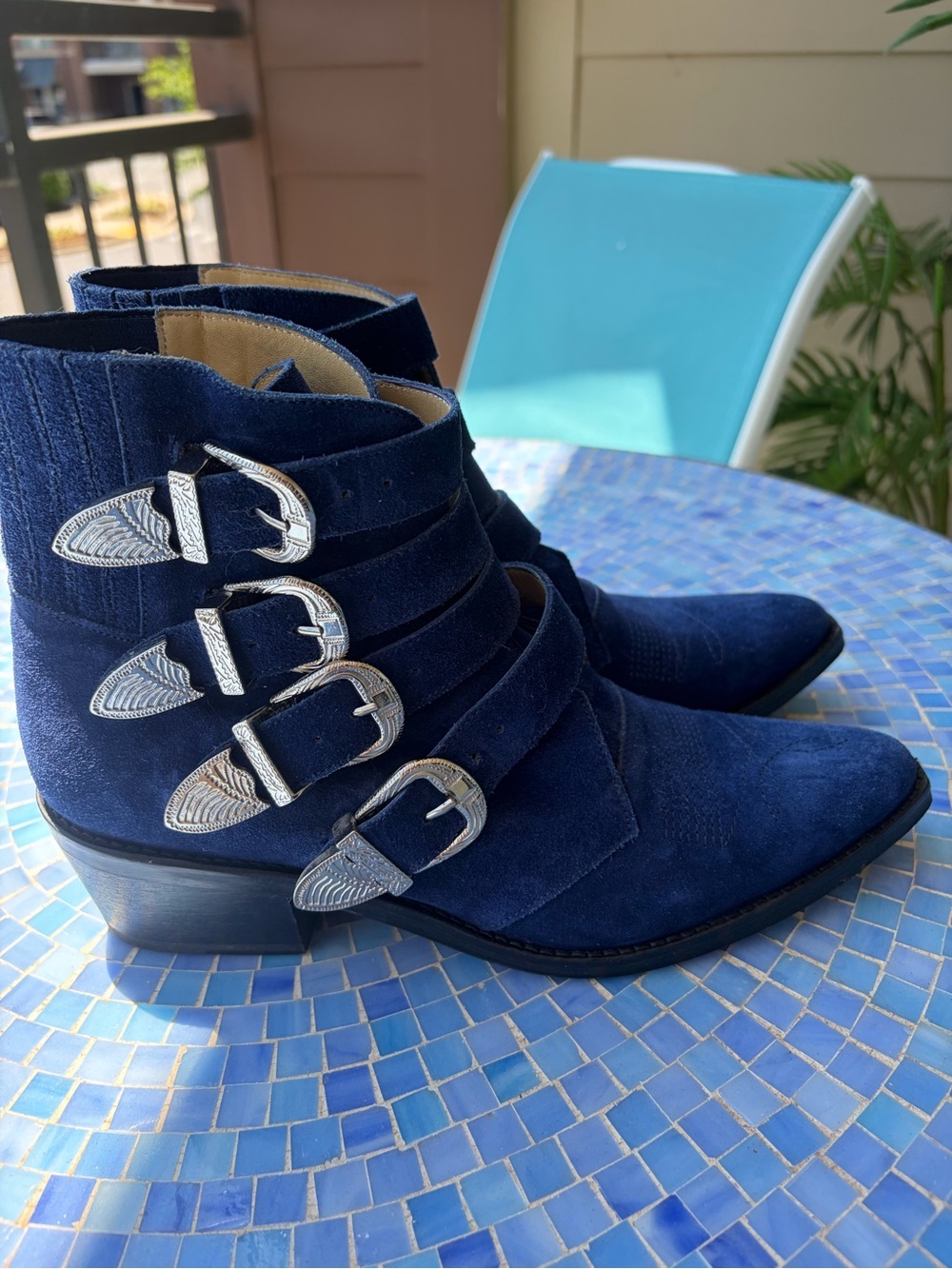 TOGA Pulla Navy Suede Western Buckle Ankle Boot - Picture 7 of 7